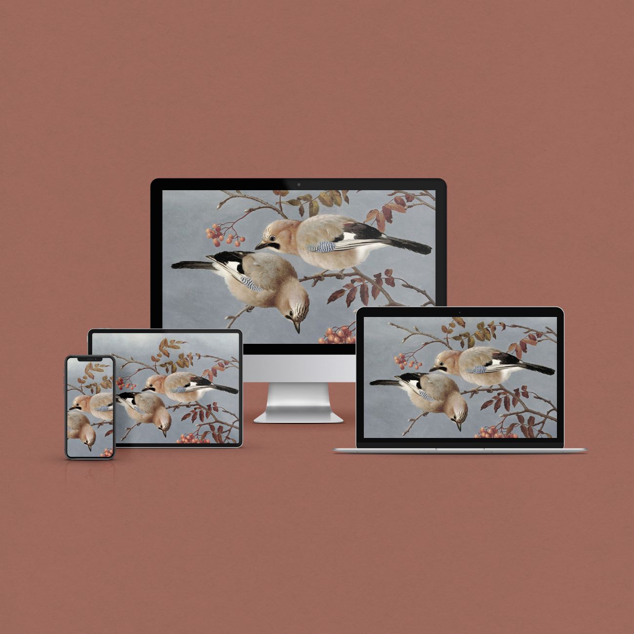Vintage phone and desktop wallpaper bundle displayed on iPhone, iPad and MacBook screens