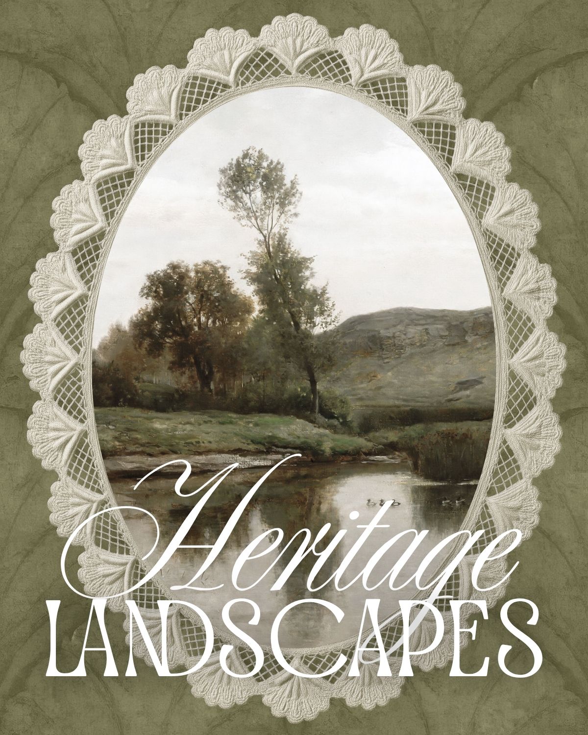 Vintage landscape art featuring scenic countryside views, mountains, lakes, printable wall art, and aesthetic wallpapers.