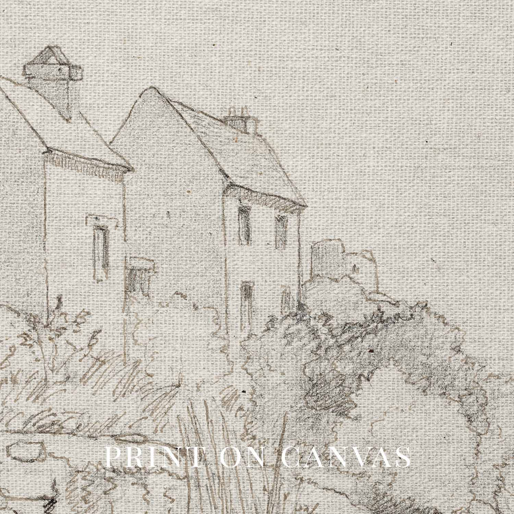 Vintage Rustic Cottage Pencil Sketch Wall Art Printable – Neutral Farmhouse Illustration Print