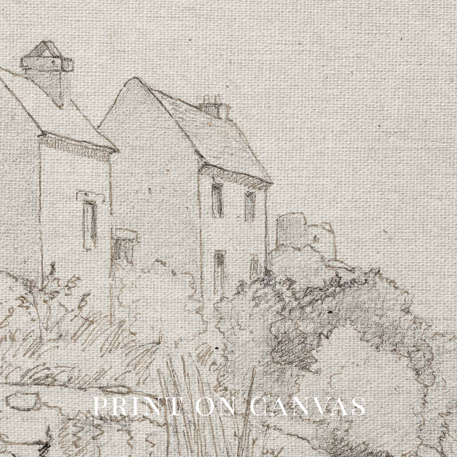 Vintage Rustic Cottage Pencil Sketch Wall Art Printable – Neutral Farmhouse Illustration Print