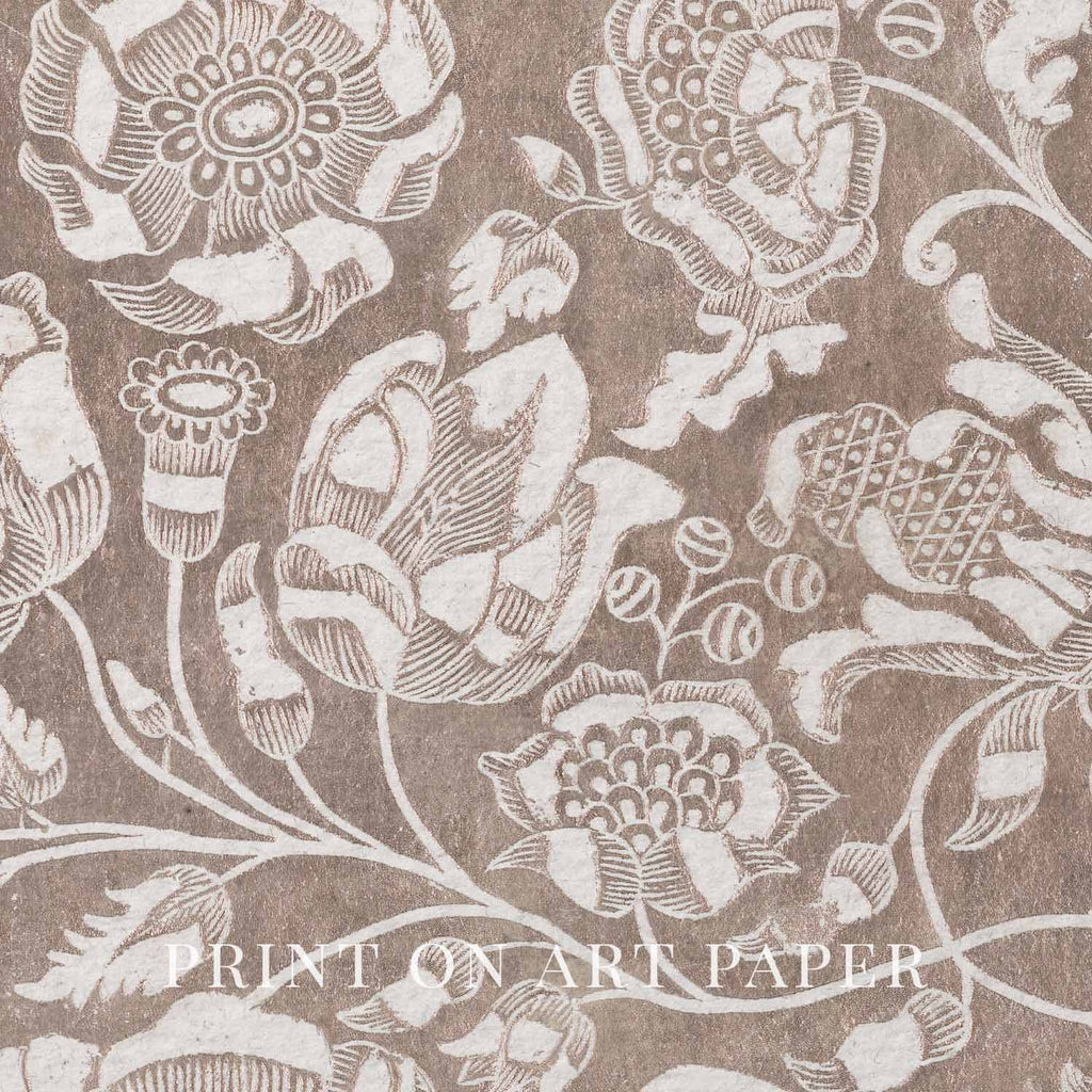 Vintage Botanical Textile Wall Art Printable – Neutral Beige Floral Print (Digital Download)