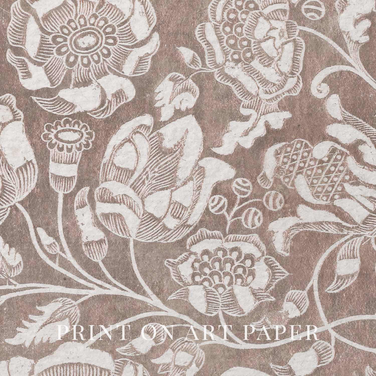 Vintage Botanical Textile Wall Art Printable – Neutral Beige Floral Print (Digital Download)