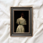 Victorian Bridal Portrait Wall Art Print – Dark Academia Back View Bride Oil Painting (Digital Download)