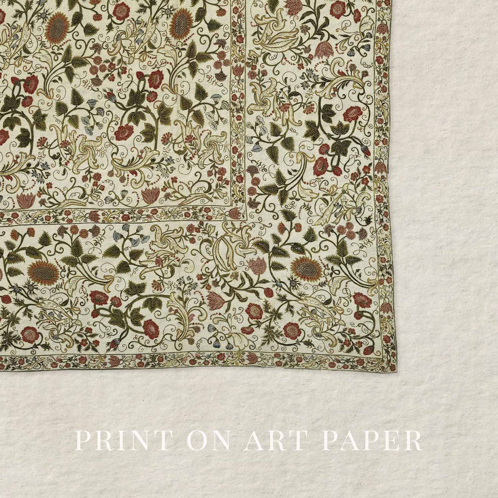 Vintage Floral Rug Wall Art Printable – Antique Textile Pattern Print (Digital Download)