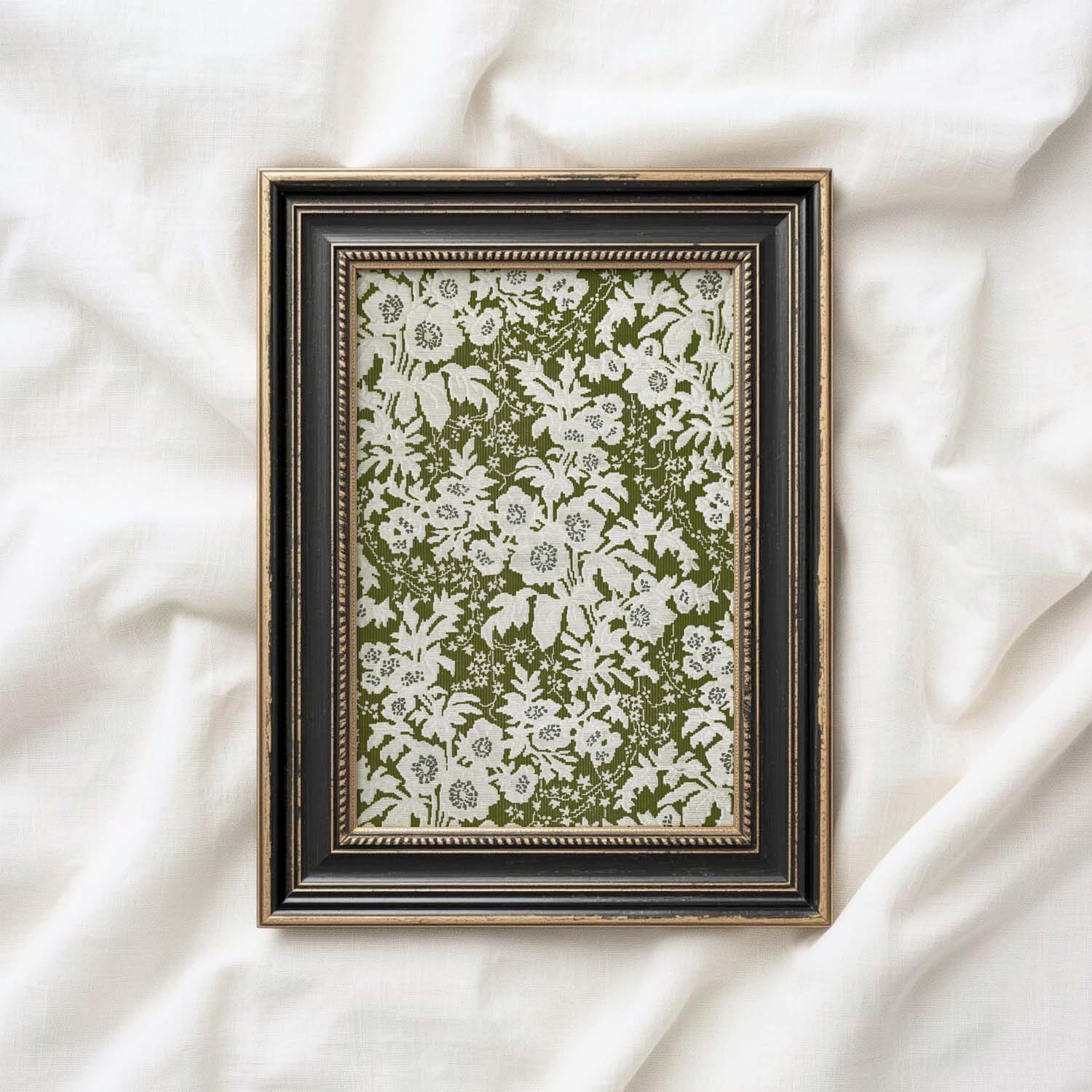 Cottage Fern Botanical Wall Art Printable – Vintage Green Floral Tapestry Print (Digital Download)