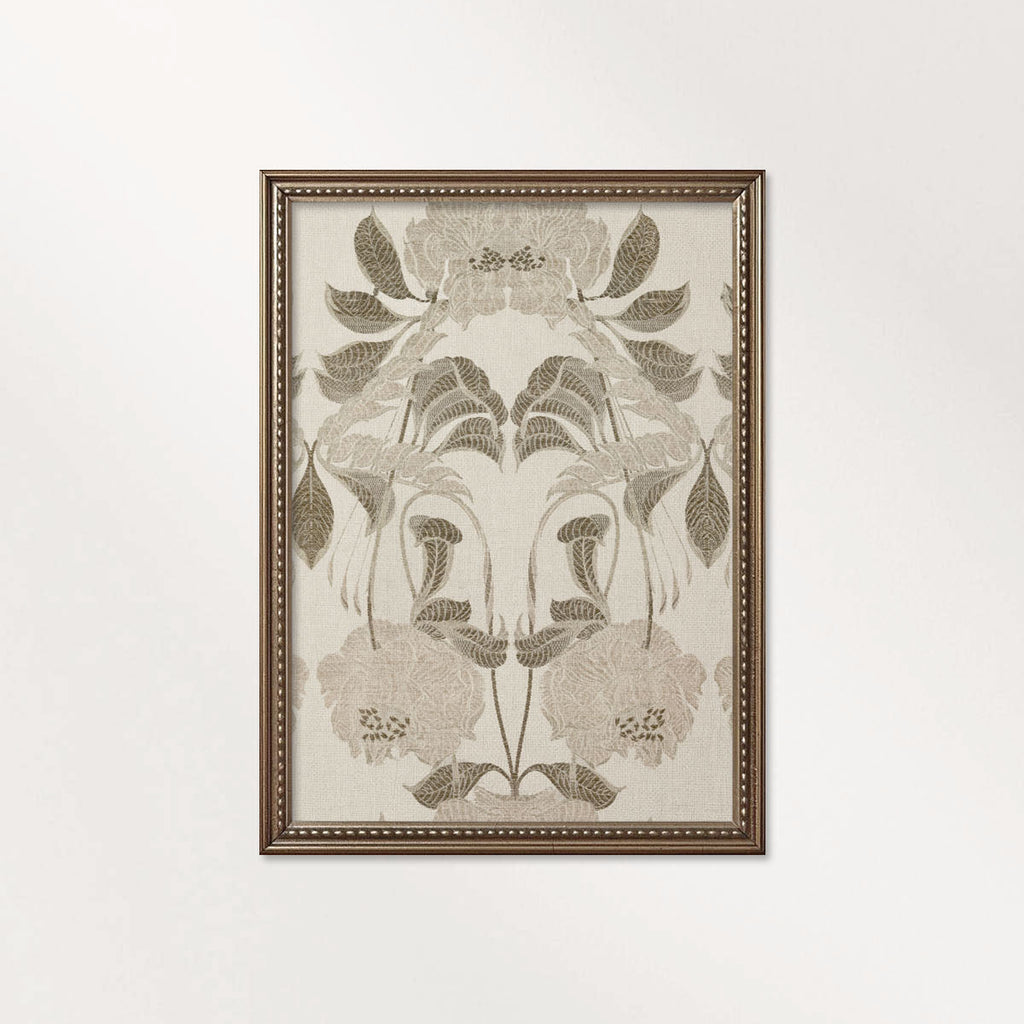 Victorian Floral Wall Art Printable – Antique Botanical Tapestry Print (Neutral Beige)