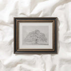 Horizontal Oak Tree Landscape Wall Art Printable | Antique Pencil Sketch Print