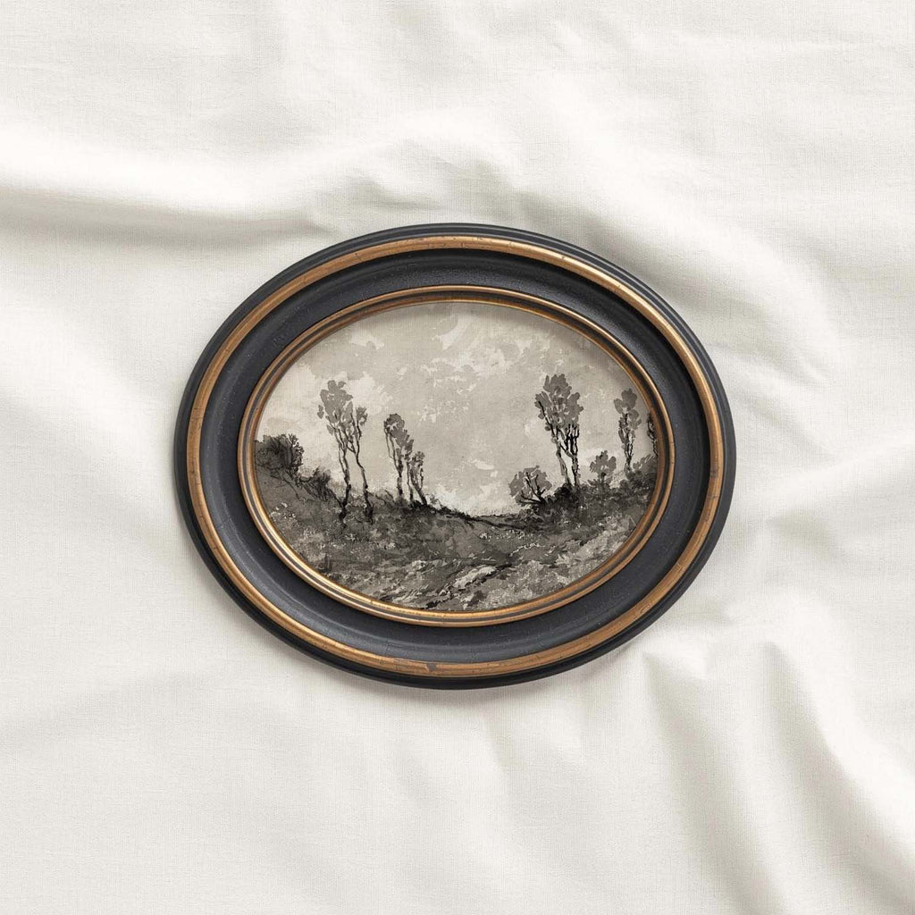 Moody Monochrome Landscape Wall Art Printable – Vintage Neutral Nature Sketch Print