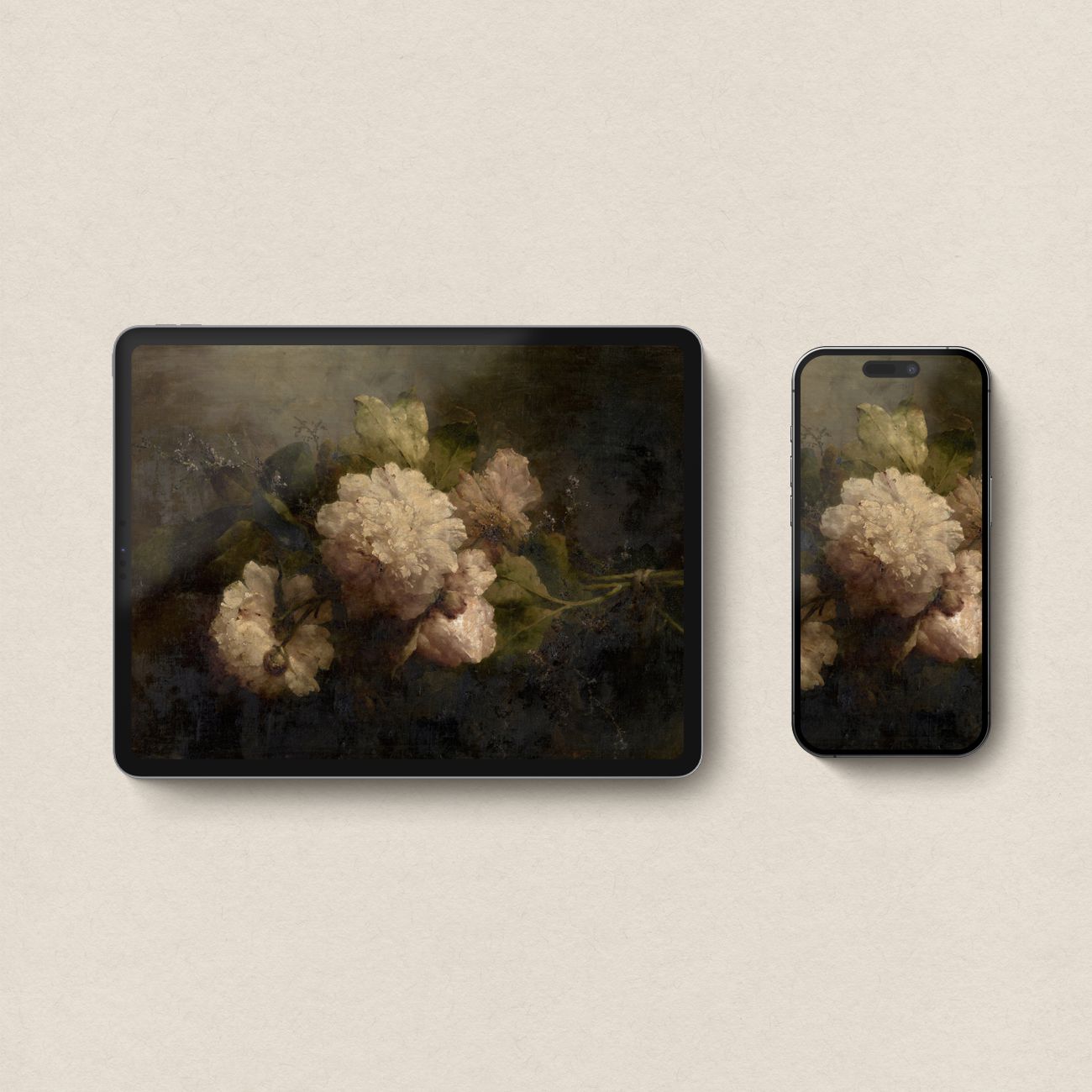 Antique Dark Floral Rose Oil Painting Wallpaper Bundle (iPhone + iPad + MacBook + Desktop) — Dark Academia