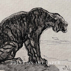 Antique Tiger Wall Art Printable | Moody Ink Sketch Animal Illustration