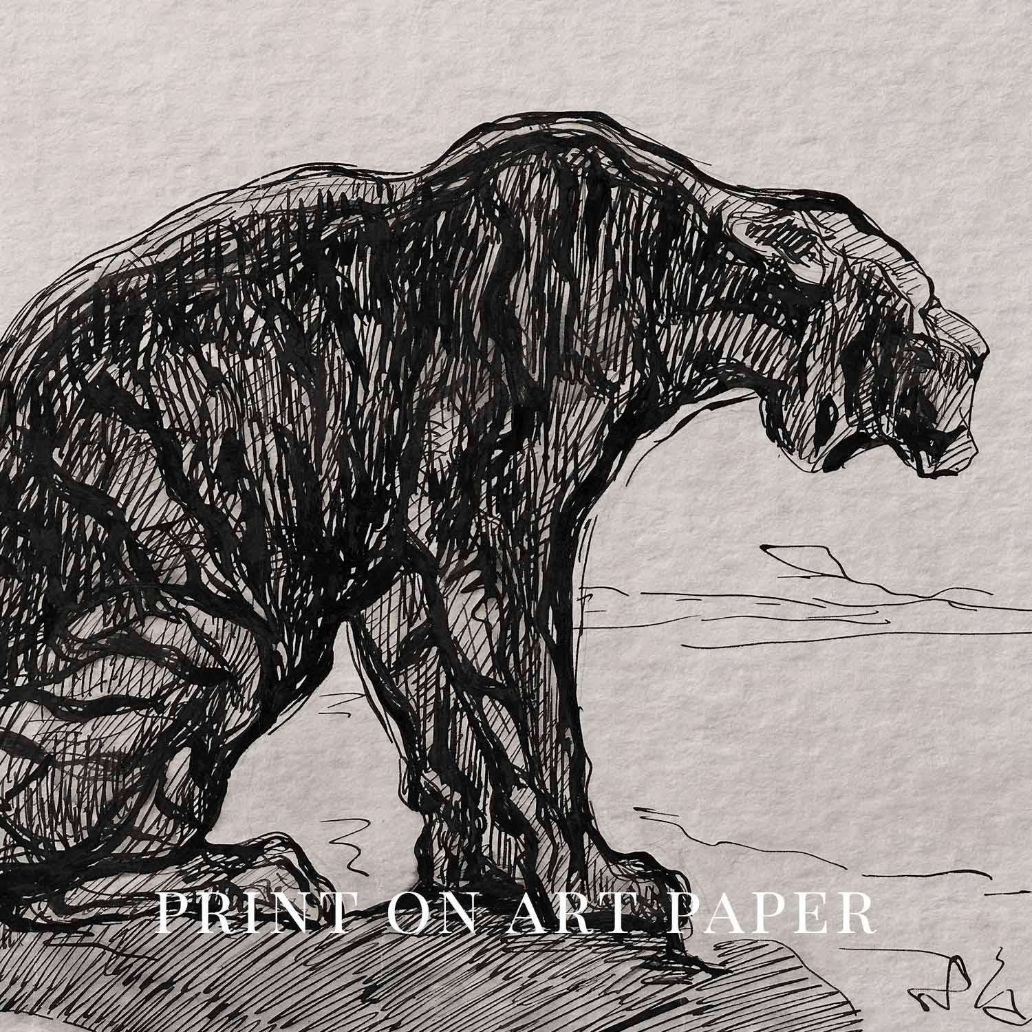 Antique Tiger Wall Art Printable | Moody Ink Sketch Animal Illustration