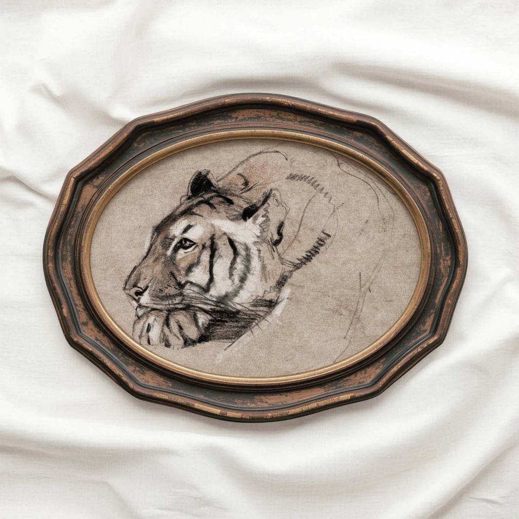 Tiger Portrait Wall Art Printable | Antique Pencil Sketch Wildlife Print