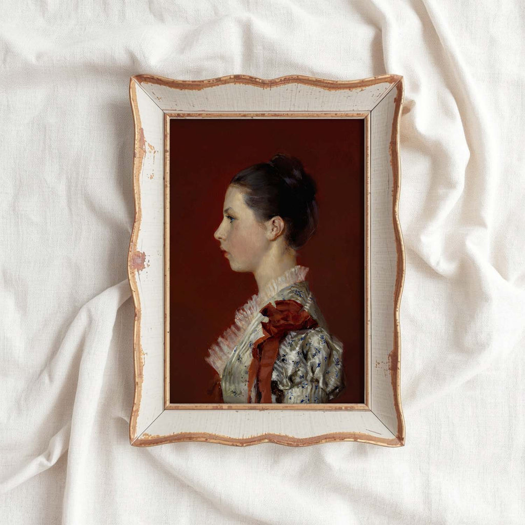 Oxblood Victorian Portrait Wall Art Printable | Dark Red Side Profile Woman Oil Painting (Digital Download)