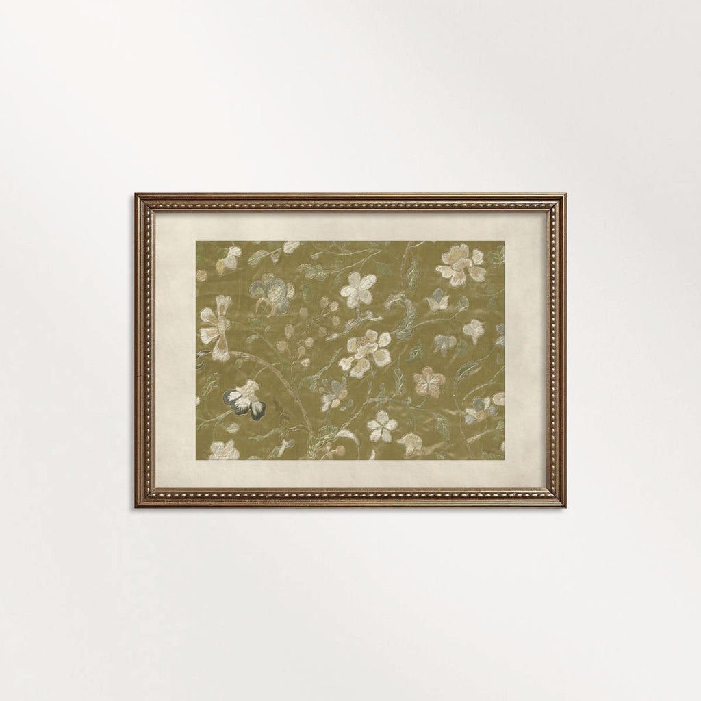 Vintage Yellow Floral Embroidered Wall Art Printable – Silk Textile Cottagecore Print (Digital Download)