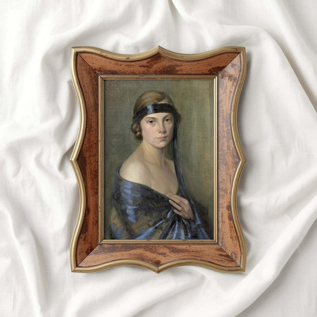 1920s Flapper Portrait Wall Art Printable | Blue Headband Vintage Oil Painting Woman (Digital Download)