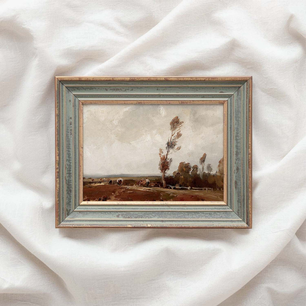Autumn aesthetic bedroom wall decor featuring rustic fall countryside printable art in warm vintage tones for cozy seasonal interiors.