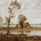 Autumn aesthetic Fall Lake Muted Landscape printable wall art with muted sepia lake tones.