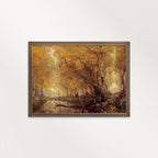 Autumn cottagecore wall decor featuring Vintage Autumn Forest Pond printable wall art.