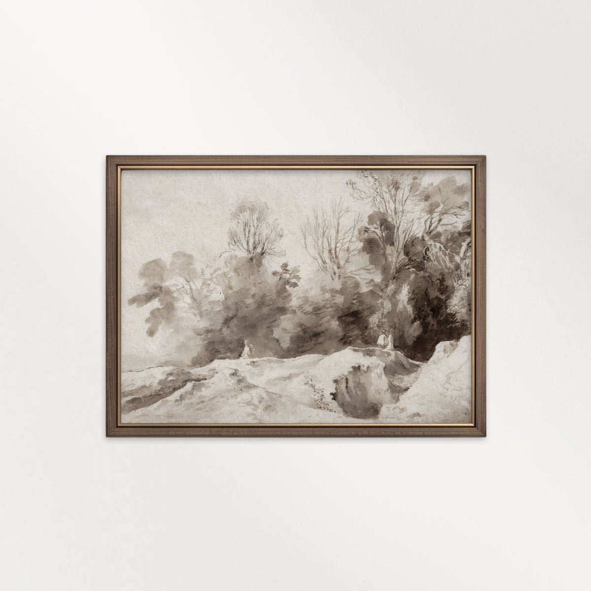 Muted Brown European Landscape Wall Art Printable – Neutral Woodland Forest Print