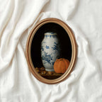 Moody Pumpkin Still Life Wall Art Printable – Vintage Delft Vase Autumn Print (Dark Academia)
