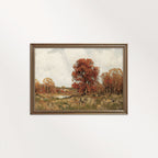Autumn tree landscape vintage printable wall art in muted fall tones, classical heritage style landscape print.