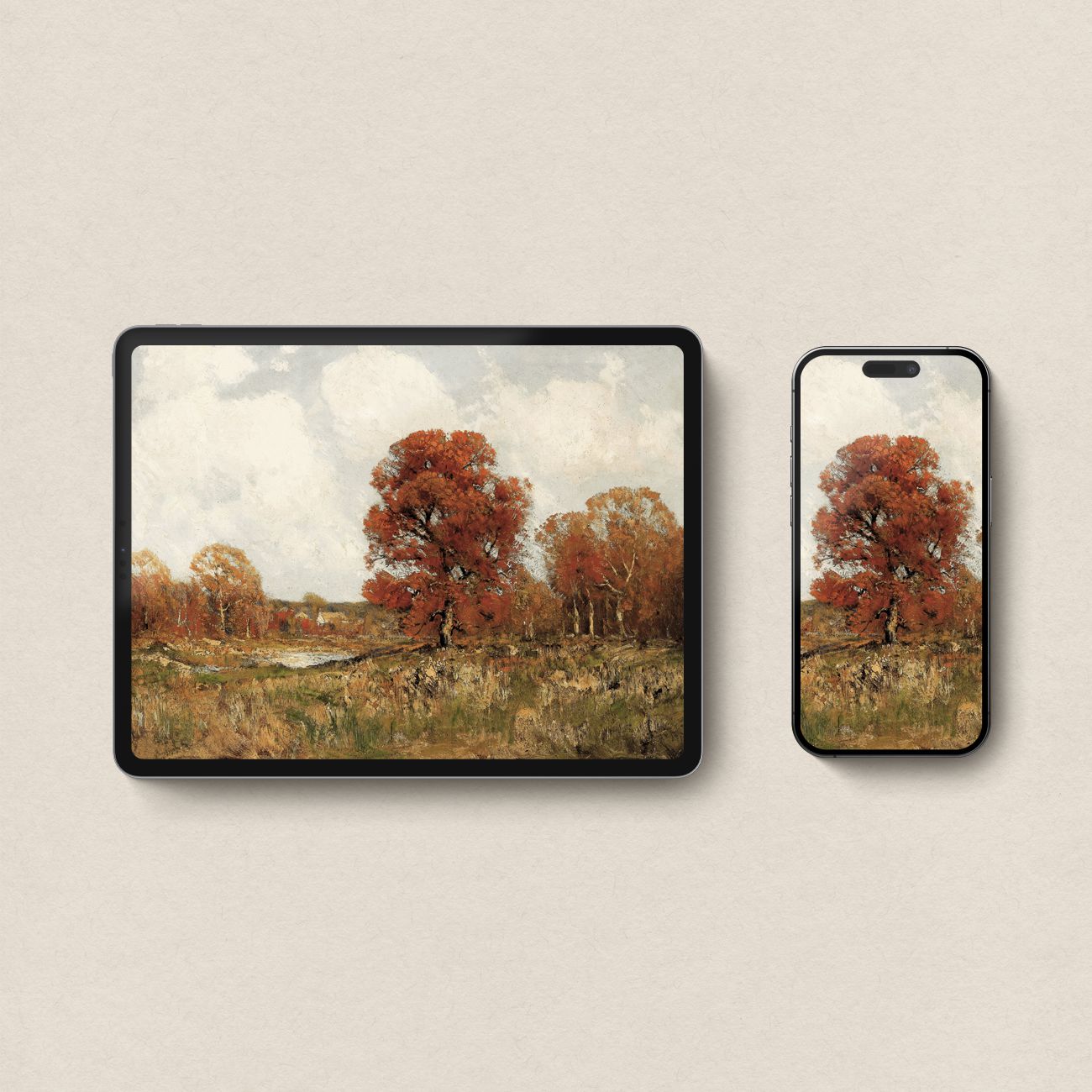 Vintage Autumn Tree Matching Device Wallpapers (Heritage Fall Art)