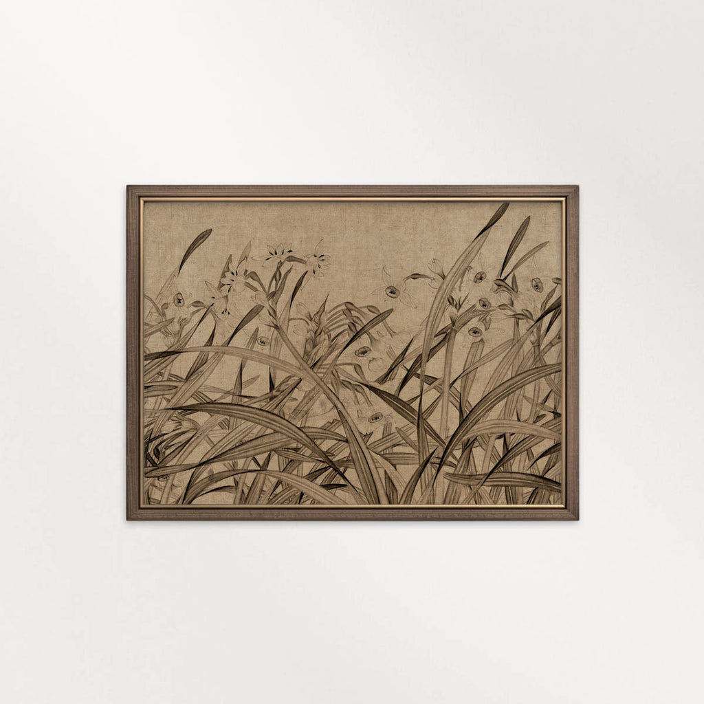 Antique Autumn Wildflower Wall Art Printable – Mid Century Neutral Beige Botanical Print