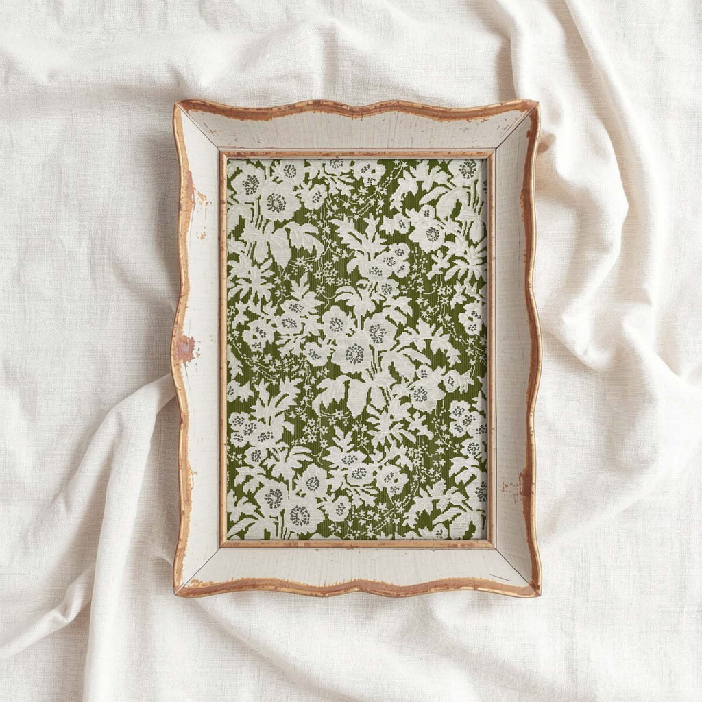 Green and white baby's breath floral print with vintage botanical wall art