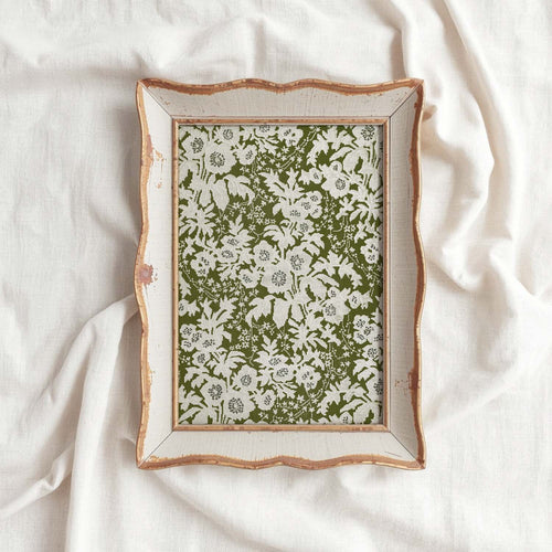 Green and white baby's breath floral print with vintage botanical wall art