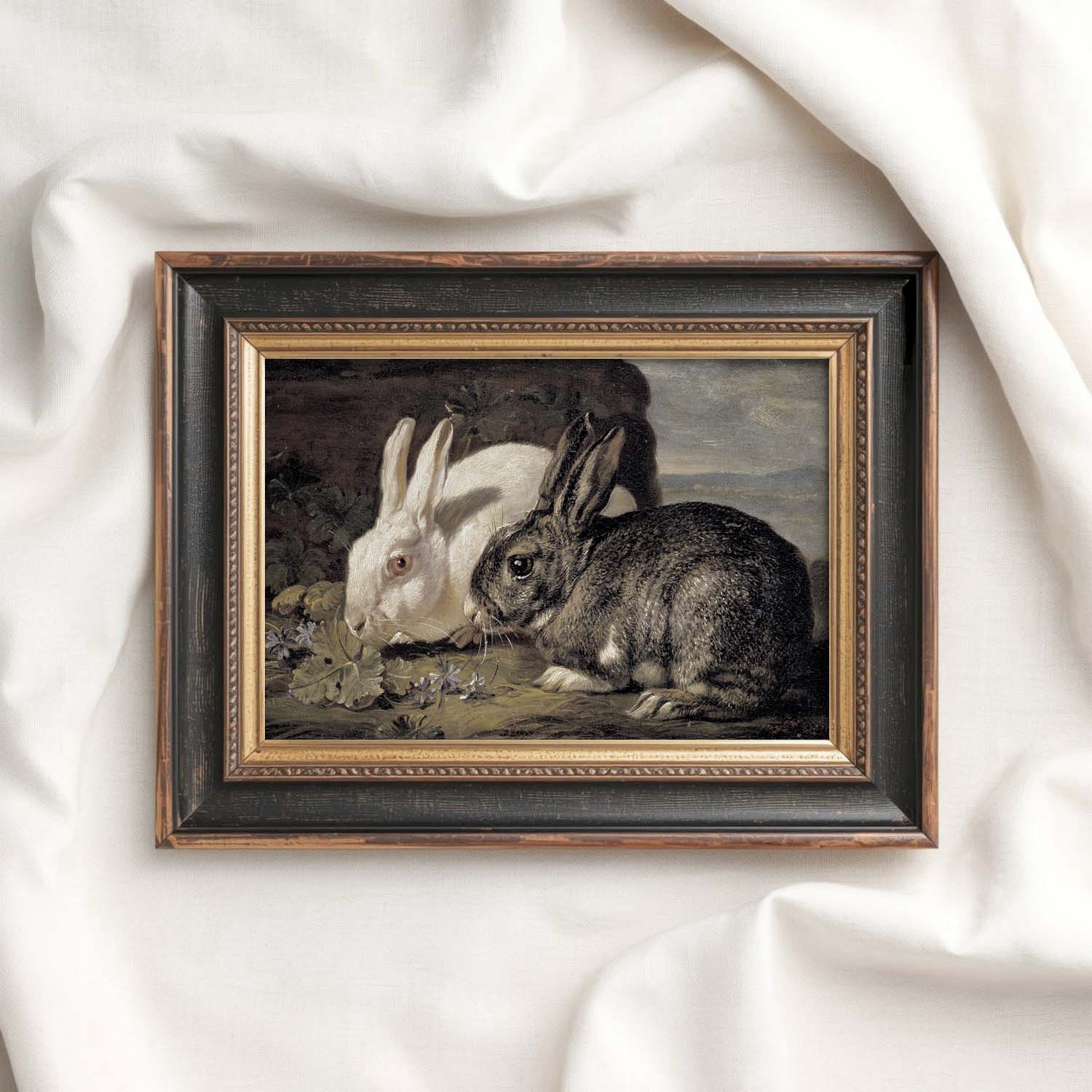 Baroque Rabbit Wall Art Print (Antique Dark Romantic Woodland Landscape)