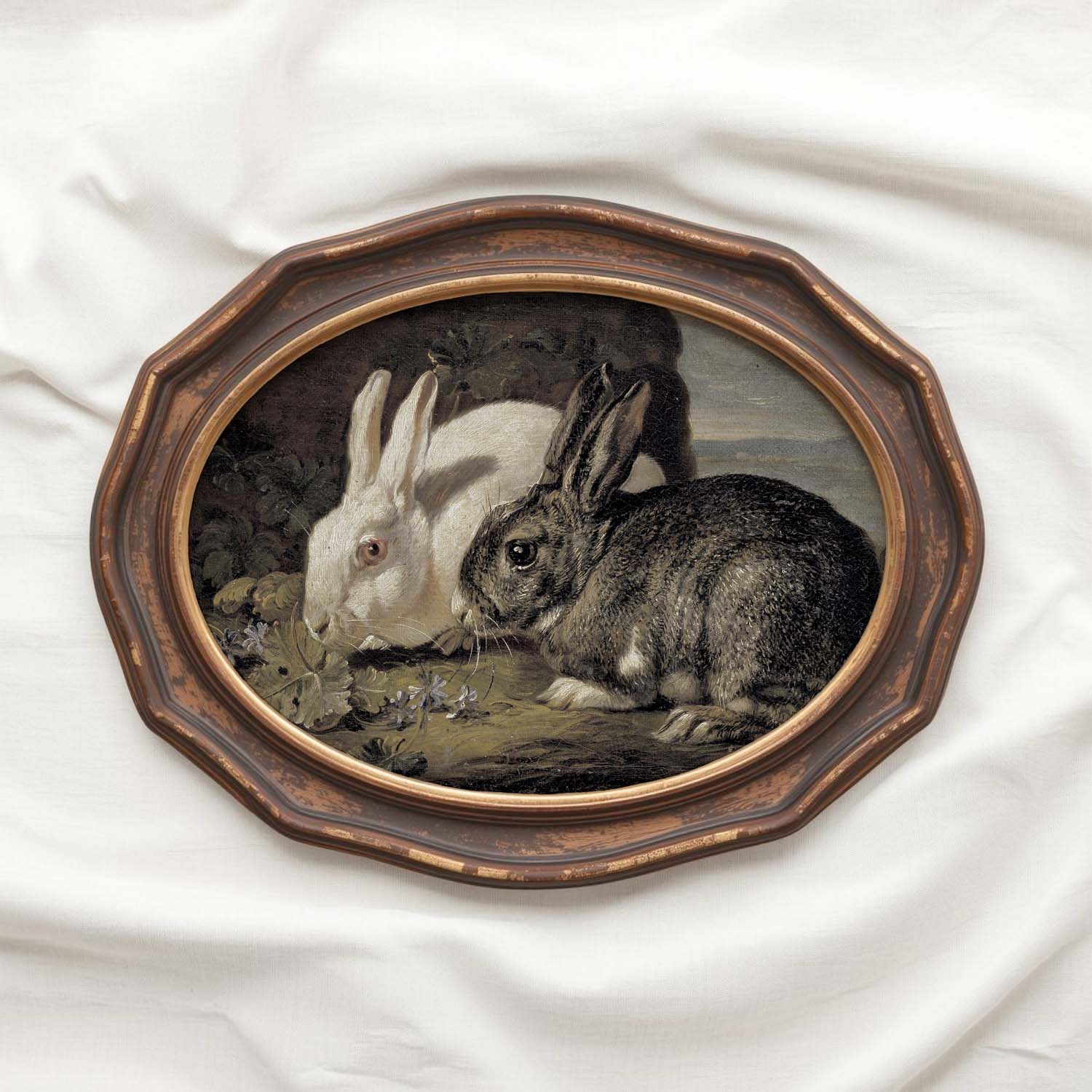 Baroque Rabbit Wall Art Print (Antique Dark Romantic Woodland Landscape)