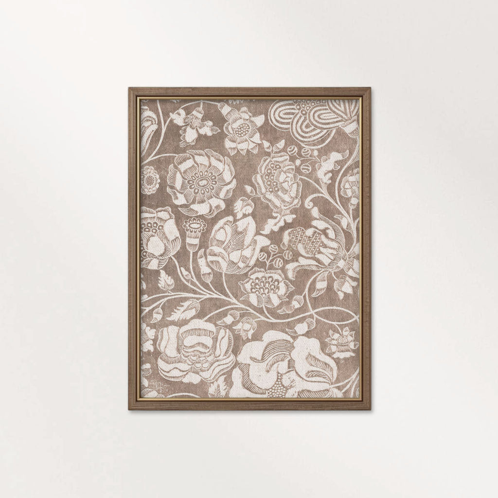 Vintage Botanical Textile Wall Art Printable – Neutral Beige Floral Print (Digital Download)