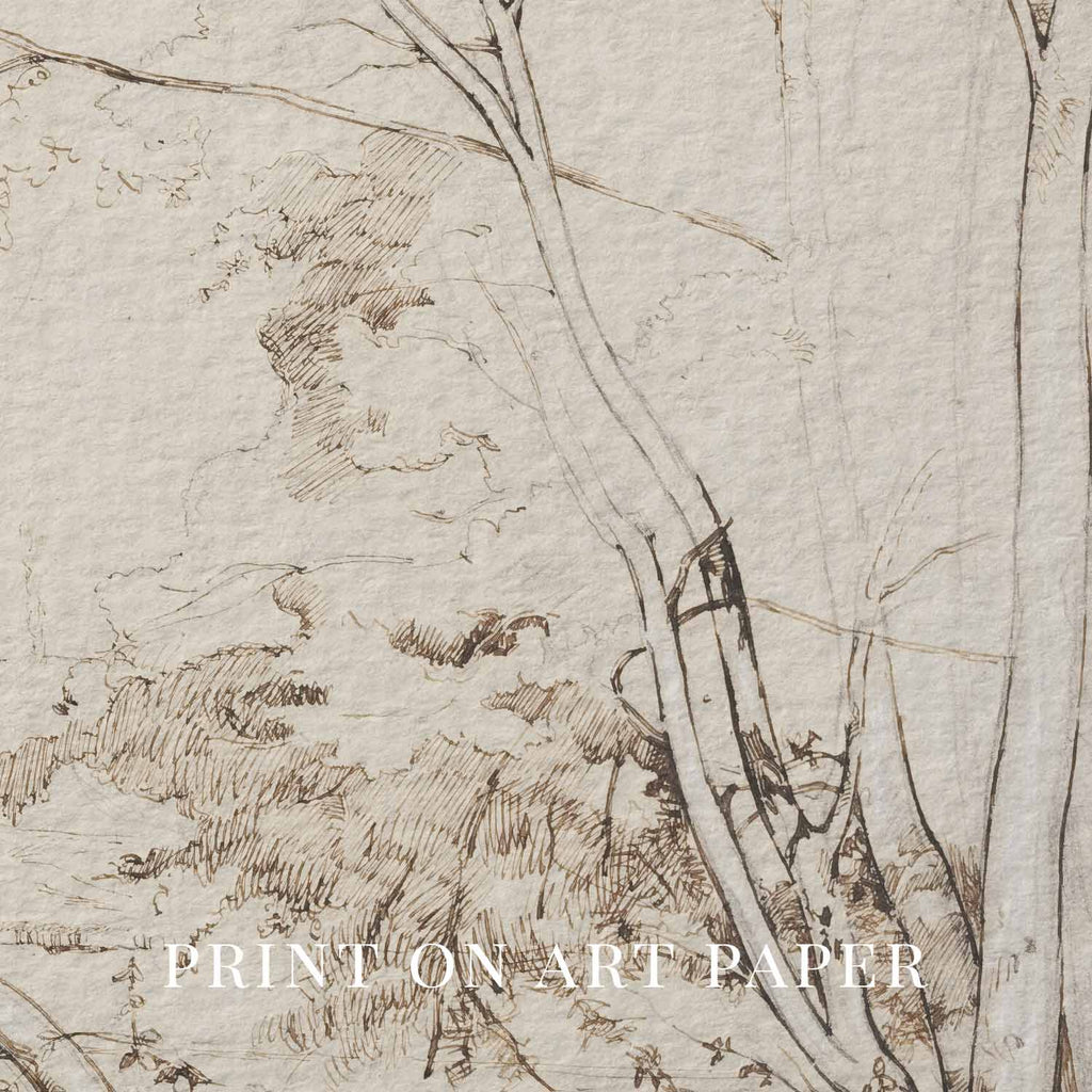 Minimal Landscape Wall Art Printable | Vintage Neutral Pencil Sketch