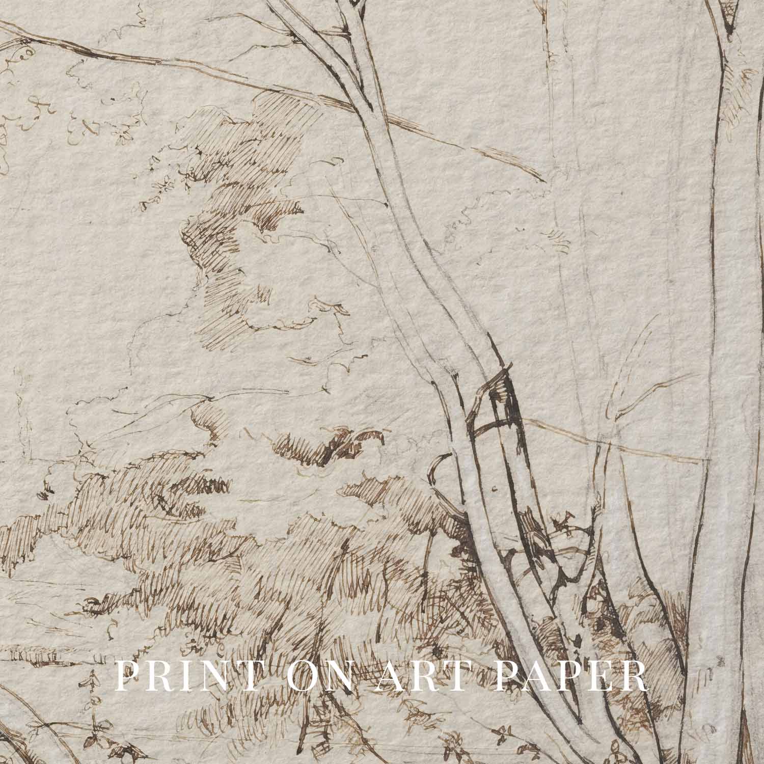 Minimal Landscape Wall Art Printable | Vintage Neutral Pencil Sketch