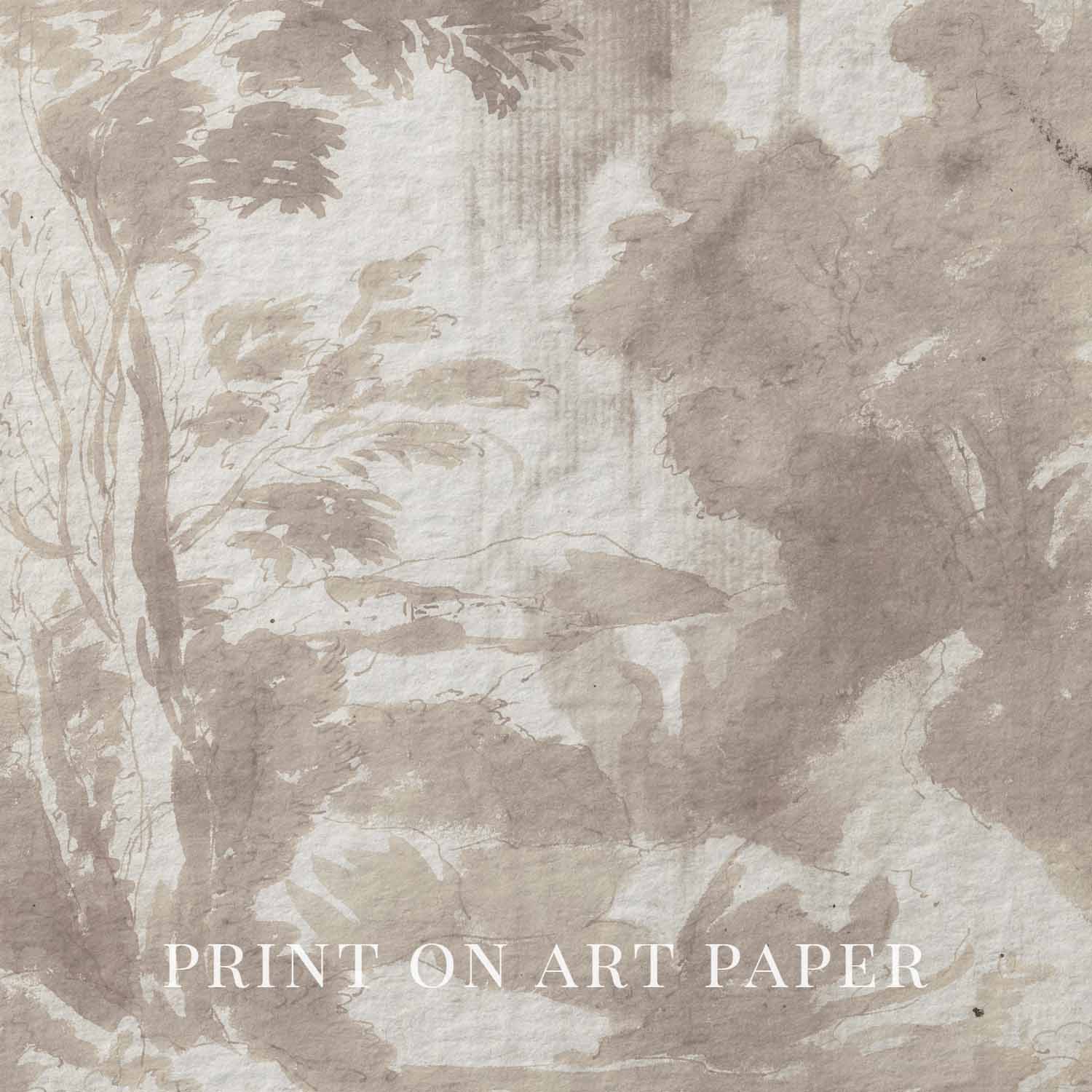 Neutral Botanical Watercolor Wall Art Printable | Soft Forest Ink Wash Landscape