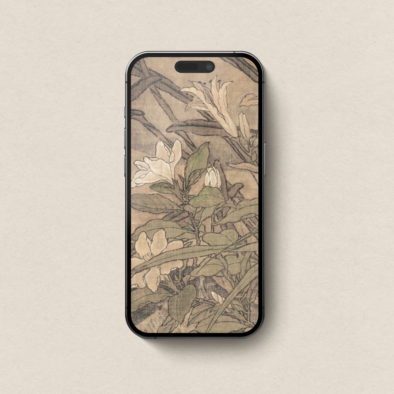 Antique Botanical Bird and Tiger Lily Wallpaper Bundle – Vintage Japanese Nature Aesthetic for iPhone iPad Desktop