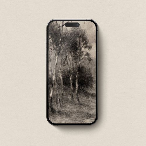 Charcoal Birch Tree Wallpaper Set | iPhone & iPad Minimal Monochrome Forest