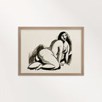 Modern Woman Ink Drawing Wall Art Printable – Minimal Black and Beige Line Portrait Print