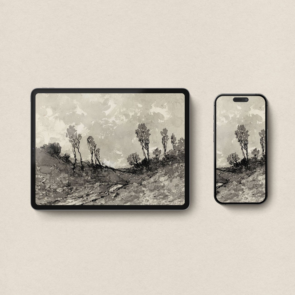 Moody Monochrome Landscape Wallpaper Bundle – Neutral Fall Aesthetic for iPhone iPad Desktop