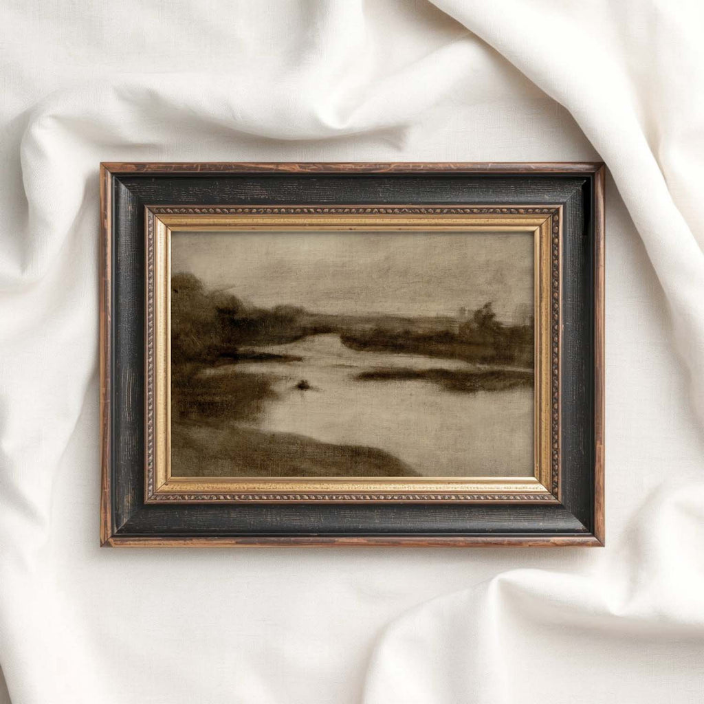 Neutral Minimal Landscape Wall Art Printable – Moody Brown Vintage Landscape Print