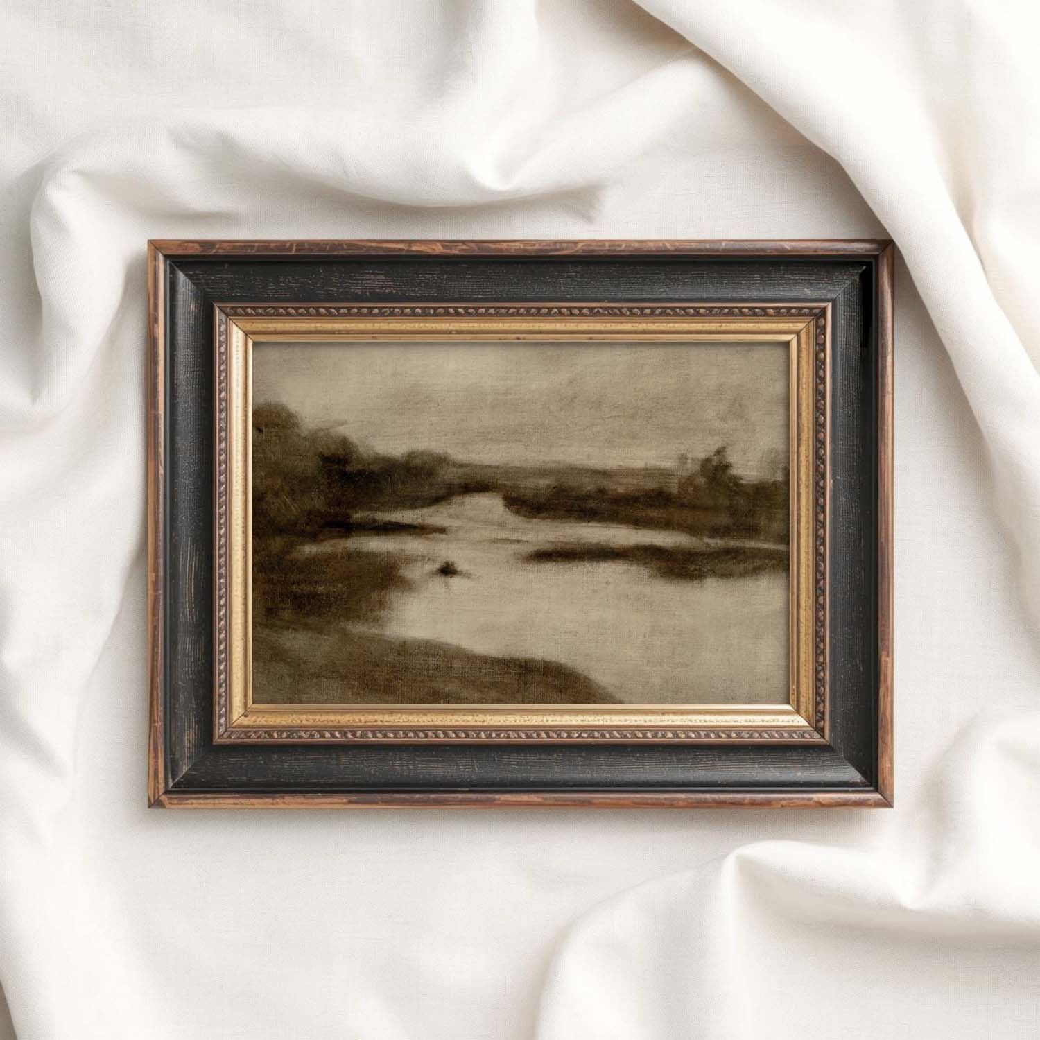 Neutral Minimal Landscape Wall Art Printable – Moody Brown Vintage Landscape Print