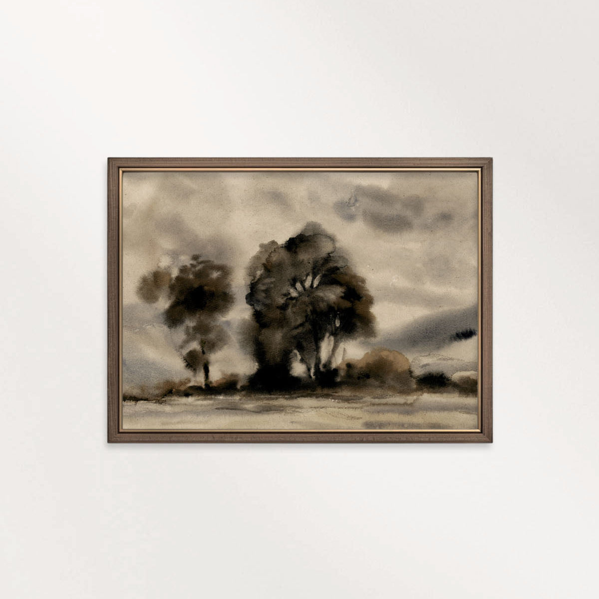 Moody Black Watercolor Tree Printable Wall Art | Vintage Monochrome Landscape