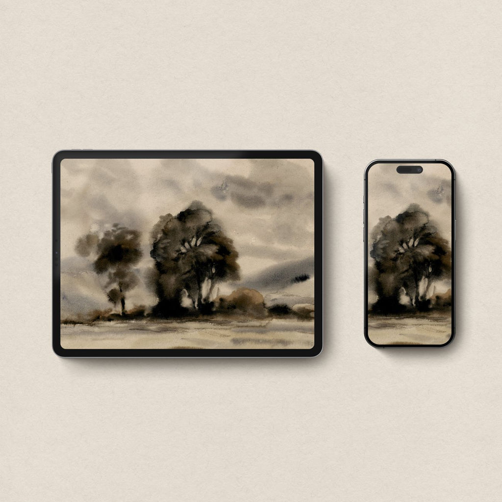 Moody Black Watercolor Tree Wallpaper Bundle | iPhone, iPad & Desktop Wallpapers (Digital Download)