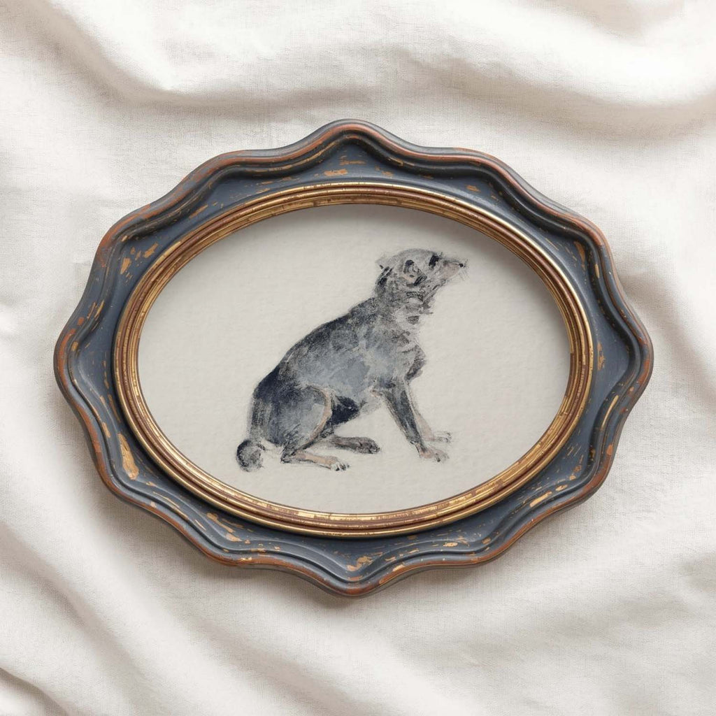 Blue dog print featuring vintage farmhouse dog wall art