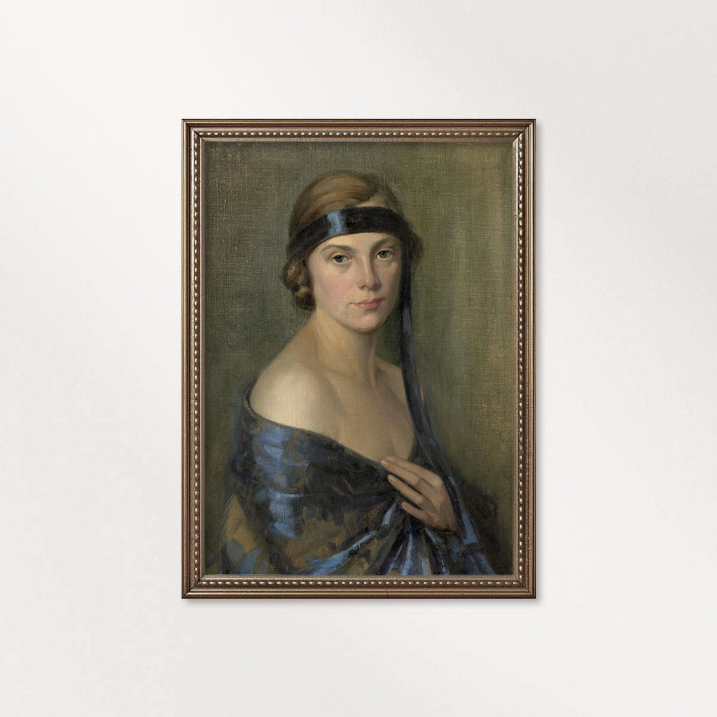 1920s Flapper Portrait Wall Art Printable | Blue Headband Vintage Oil Painting Woman (Digital Download)