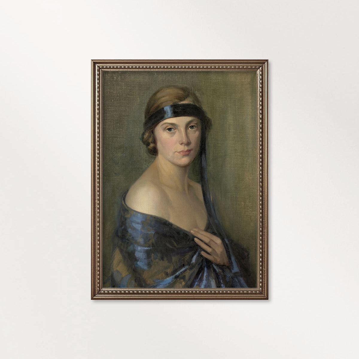 1920s Flapper Portrait Wall Art Printable | Blue Headband Vintage Oil Painting Woman (Digital Download)