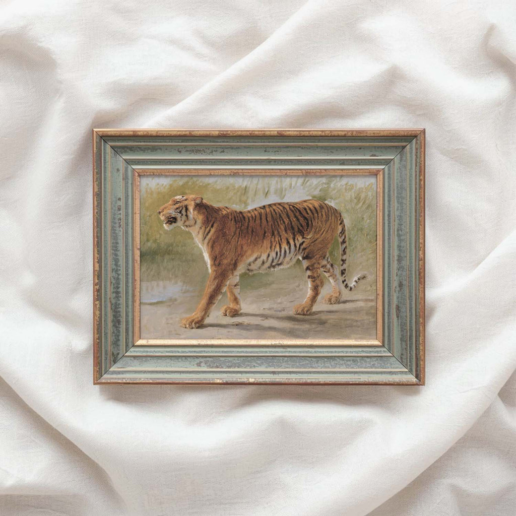 Boho Safari Tiger Wall Art Print (Neutral Grasslands Wildlife Landscape Decor)