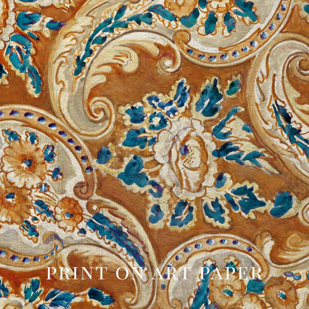 Burnt Orange Paisley Wall Art Printable – Vintage Autumn Textile Print (Digital Download)