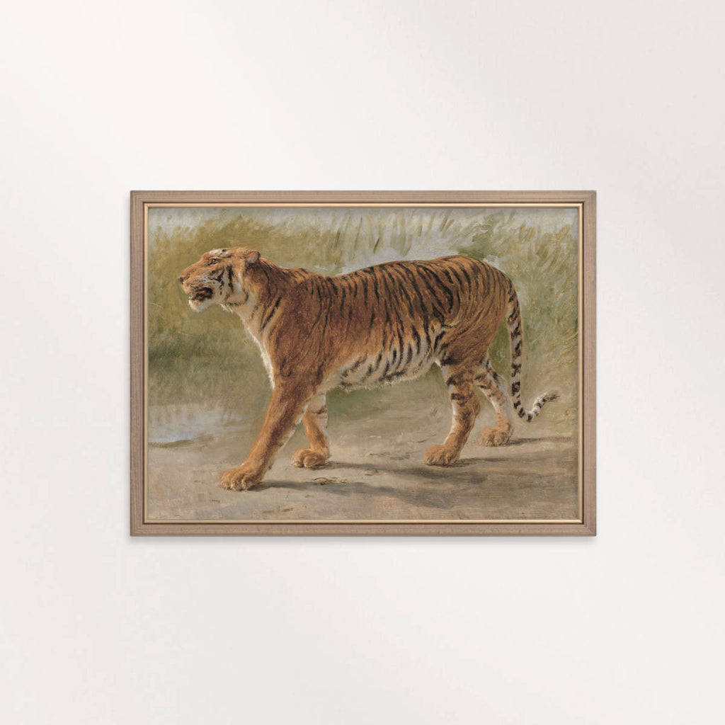 Boho Safari Tiger Wall Art Print (Neutral Grasslands Wildlife Landscape Decor)