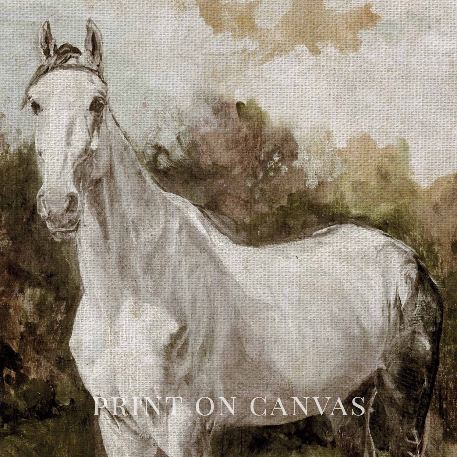 Boho White Horse Wall Art Print (Neutral Equestrian Farmhouse Style Decor) (Digital Download)